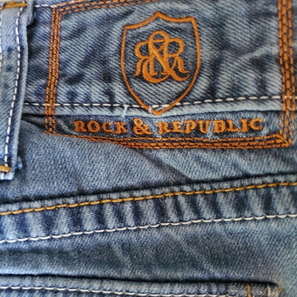 Vintage Rock Republic distressed men's jeans 36/34 Thick stitching and skulls - Picture 10 of 16